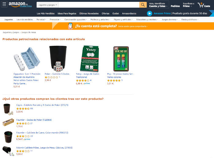 Dados de poker en Amazon